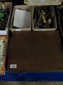 TWO BOXES OF SILVER PLATED FLATWARES TOGETHER WITH AN OAK CANTEEN OF FLATWARES