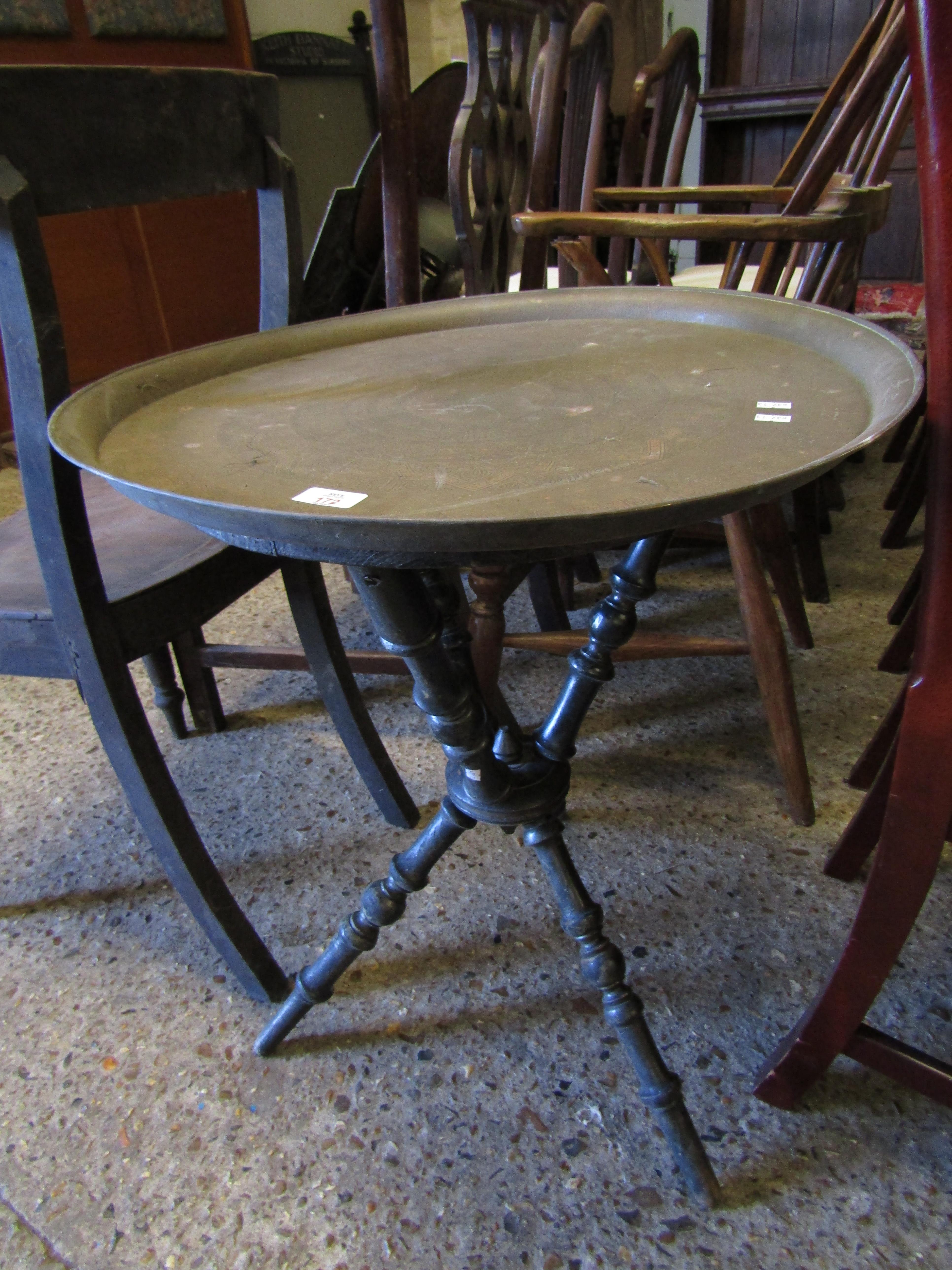 CIRCULAR BRASS TRAY TOP BENARES TABLE ON A TURNED STAND