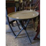 CIRCULAR BRASS TRAY TOP BENARES TABLE ON A TURNED STAND