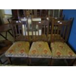 SET OF SIX MAHOGANY FRAMED ARTS & CRAFTS DINING CHAIRS WITH WILLIAM MORRIS STYLE UPHOLSTERED SEATS