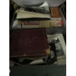 BOX OF MIXED EPHEMERA, CIGARETTE CARDS, BLACK AND WHITE PHOTOS, RATION BOOKS ETC