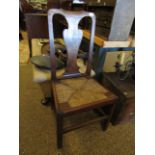 18TH CENTURY MAHOGANY SPLAT BACK DINING CHAIR WITH DROP IN RUSH SEAT
