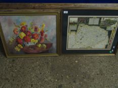 REPRODUCTION MAP OF NORFOLK TOGETHER WITH AN OIL ON BOARD OF A STILL LIFE