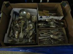 BOX OF MIXED SILVER PLATED FLATWARES