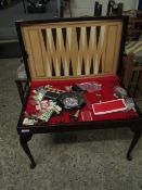 TEAK CASED GAMES TABLE ON STAND WITH FITTED GAMES INTERIOR