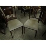 PAIR OF LATE 19TH CENTURY NEO-CLASSICALLY INLAID SMALL SIDE CHAIRS WITH UPHOLSTERED SEATS
