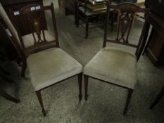 PAIR OF LATE 19TH CENTURY NEO-CLASSICALLY INLAID SMALL SIDE CHAIRS WITH UPHOLSTERED SEATS