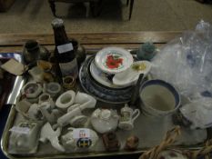 TRAY OF CRYSTAL ANIMALS, MASONIC MEDALS, CRESTED WARES ETC