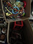 TWO BOXES OF MIXED COSTUME JEWELLERY ETC
