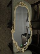 METAL FRAMED CREAM AND GILDED LOZENGE SHAPED WALL MIRROR