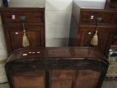 GEORGIAN MAHOGANY PEDESTAL SIDEBOARD WITH EBONISED DETAIL, EACH PEDESTAL FITTED WITH SINGLE DRAWER