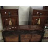 GEORGIAN MAHOGANY PEDESTAL SIDEBOARD WITH EBONISED DETAIL, EACH PEDESTAL FITTED WITH SINGLE DRAWER