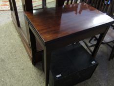 19TH CENTURY MAHOGANY FOLD OVER CARD TABLE WITH GREEN BAIZE INTERIOR ON TAPERING SQUARE LEGS