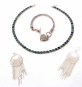 Mixed Lot: 925 and stone set necklace, 925 woven chain bracelet with heart padlock, together with