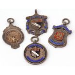 Mixed Lot: two silver and enamel fob/pendants, a sterling and enamel example together with a