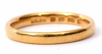 A 22ct gold ring of plain polished design, 3gms, size K/L