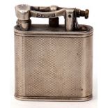 George VI silver cased cigarette lighter, Dunhill, the square body with all over engine turned