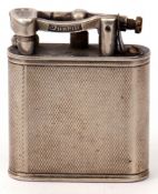 George VI silver cased cigarette lighter, Dunhill, the square body with all over engine turned