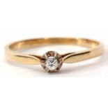 Small single stone diamond ring, a brilliant cut diamond of 0.07ct approx, raised in upswept