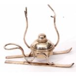 Mid-20th century electro plated novelty brandy warmer, the wire work frame with central spirit