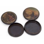 Mixed Lot: comprising two various 19th century papier mache black finished snuff boxes, each with
