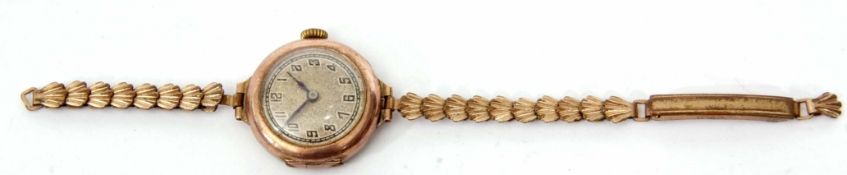 Early 20th century 9ct gold ladies wrist watch, the Swiss 15-jewel movement with bi-metallic balance