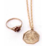 Mixed Lot: 9ct gold St Christopher of octagonal form suspended from a 9ct gold chain, 6.4gms,
