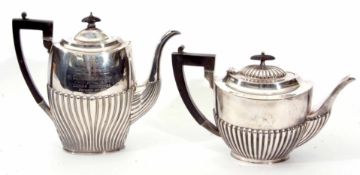 Mixed Lot: comprising an electro plated tea pot of half fluted oval form, together with a further