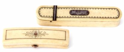 Mixed Lot: comprising two various piquet work detailed ivory toothpick boxes, each of hinged