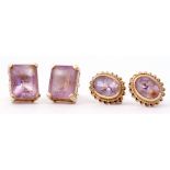 Mixed Lot: pair of 9K stamped amethyst earrings of rectangular shape together with an oval shaped