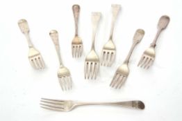 Mixed Lot: comprising pair of George III Old English pattern dinner forks, crested, together with