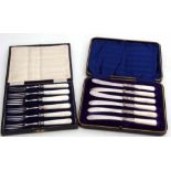 Mixed Lot: comprising a cased set of six mother of pearl handled stainless steel dessert forks