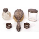 Mixed Lot: comprising a dressing table hair brush, silver lidded and clear faceted glass oval