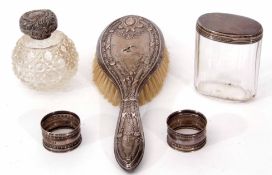 Mixed Lot: comprising a dressing table hair brush, silver lidded and clear faceted glass oval