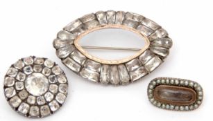 Mixed Lot: Georgian oval paste brooch, small Georgian brooch with glazed panel and seed pearl