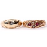 Mixed Lot: Victorian 15ct gold, ruby and seed pearl ring, hallmarked Chester 1897, size M,