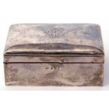 Late Victorian silver mounted table cigarette box of rectangular form, the hinged and domed cover