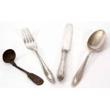 Mixed Lot: comprising a silver three piece christening set comprising knife, fork and spoon together
