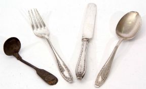 Mixed Lot: comprising a silver three piece christening set comprising knife, fork and spoon together