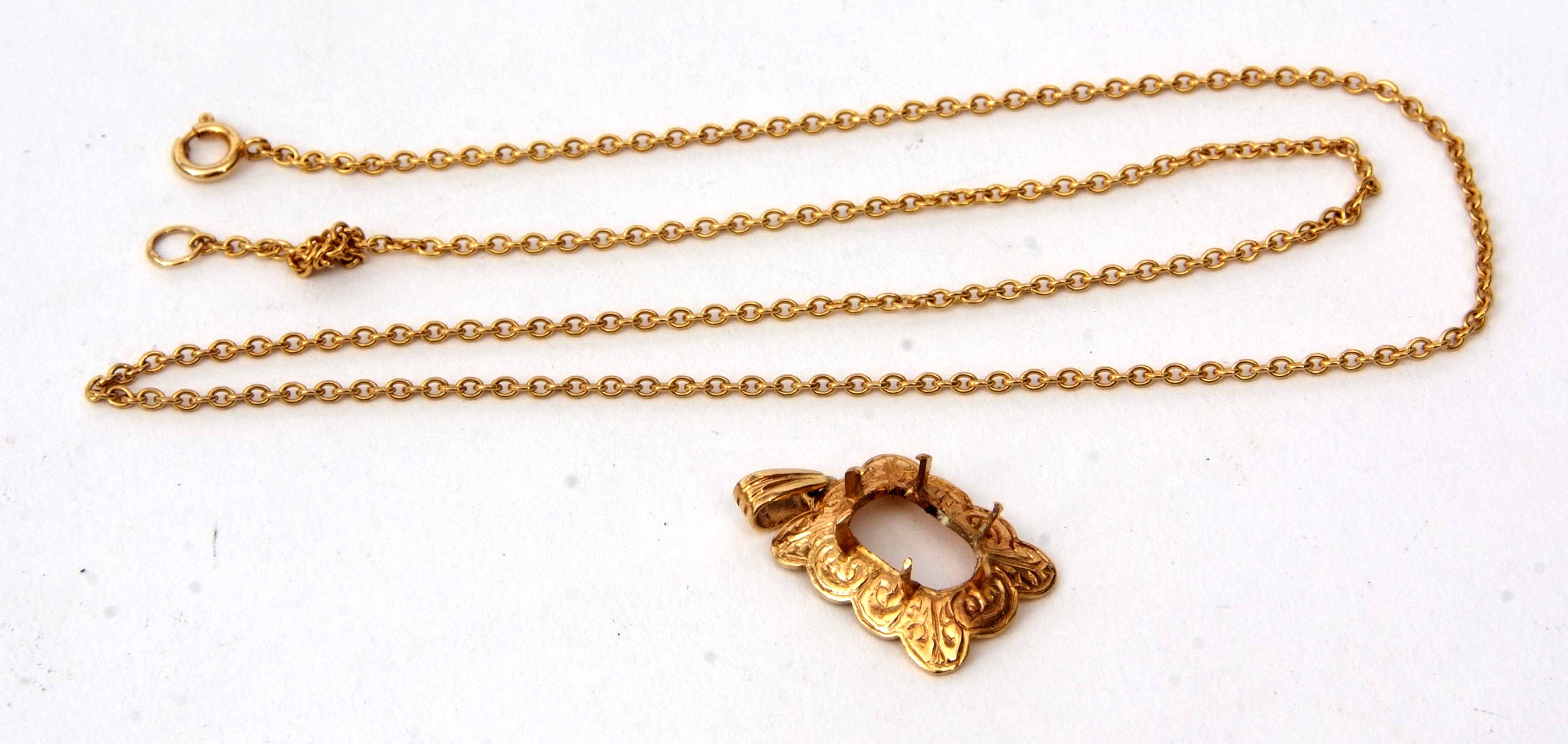 Mixed Lot: 9ct gold pendant mount, 2.6gms, together with a 9ct stamped fancy link chain, 3.3gms (2)