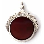 Late Victorian silver mounted swivel fob, featuring circular shaped bloodstone and carnelian panels,