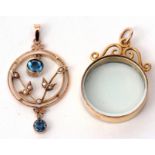 Mixed Lot: 9ct stamped glazed locket of circular form with a scrolled mount fitting, 22mm diam,