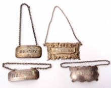 Mixed Lot: comprising four various decanter labels including Brandy, Birmingham 1946, maker's mark