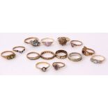 Mixed Lot: thirteen 9ct modern dress rings, cubic zirconia, coloured paste examples, gross weight