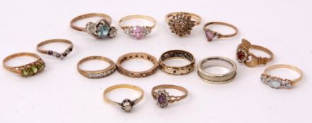 Mixed Lot: thirteen 9ct modern dress rings, cubic zirconia, coloured paste examples, gross weight