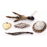 Mixed Lot: vintage bird's claw brooch, an Edwardian silver scroll brooch, Chester 1908, vintage