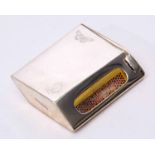 George V matchbox cover of polished rectangular angled form with ring suspension and two striker