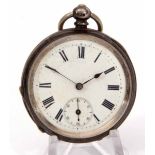 Last quarter of 19th century silver cased open faced cylinder watch, the frosted and jewelled