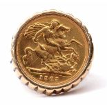 Edward VII half-sovereign dated 1903, mounted in a 9ct stamped textured mount, 12gms gross weight,