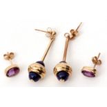 Mixed Lot: pair of amethyst oval shaped faceted earrings with post fittings stamped 375, together